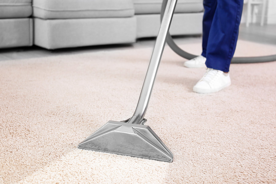 a person using a vacuum to clean a carpete